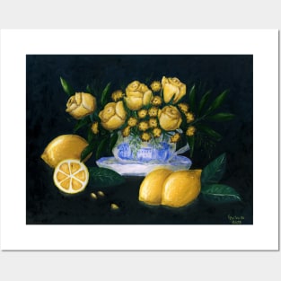 Lemons with roses Posters and Art